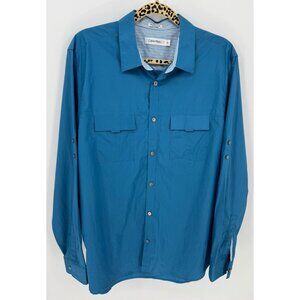 Calvin Klein Long Sleeve Button-Up Shirt L/G Blue 100% Cotton Mens Casual Wear